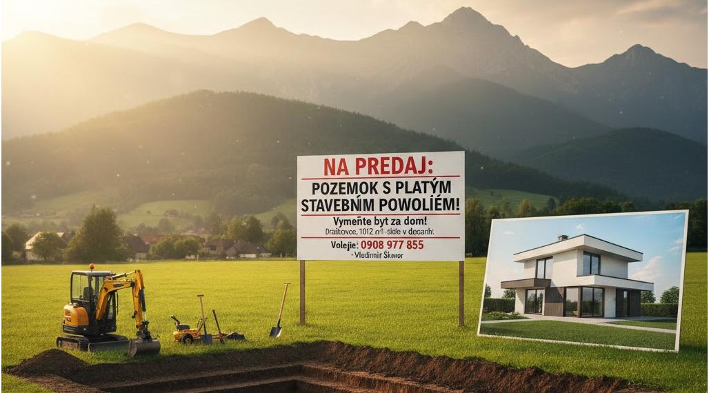 Predám pozemok s projektom a stavebným povolením, Dražkovce – Možná výmena za byt v Martine!