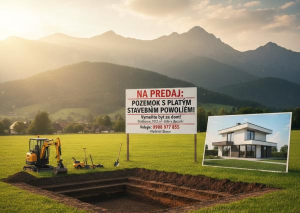 Predám pozemok s projektom a stavebným povolením, Dražkovce – Možná výmena za byt v Martine!